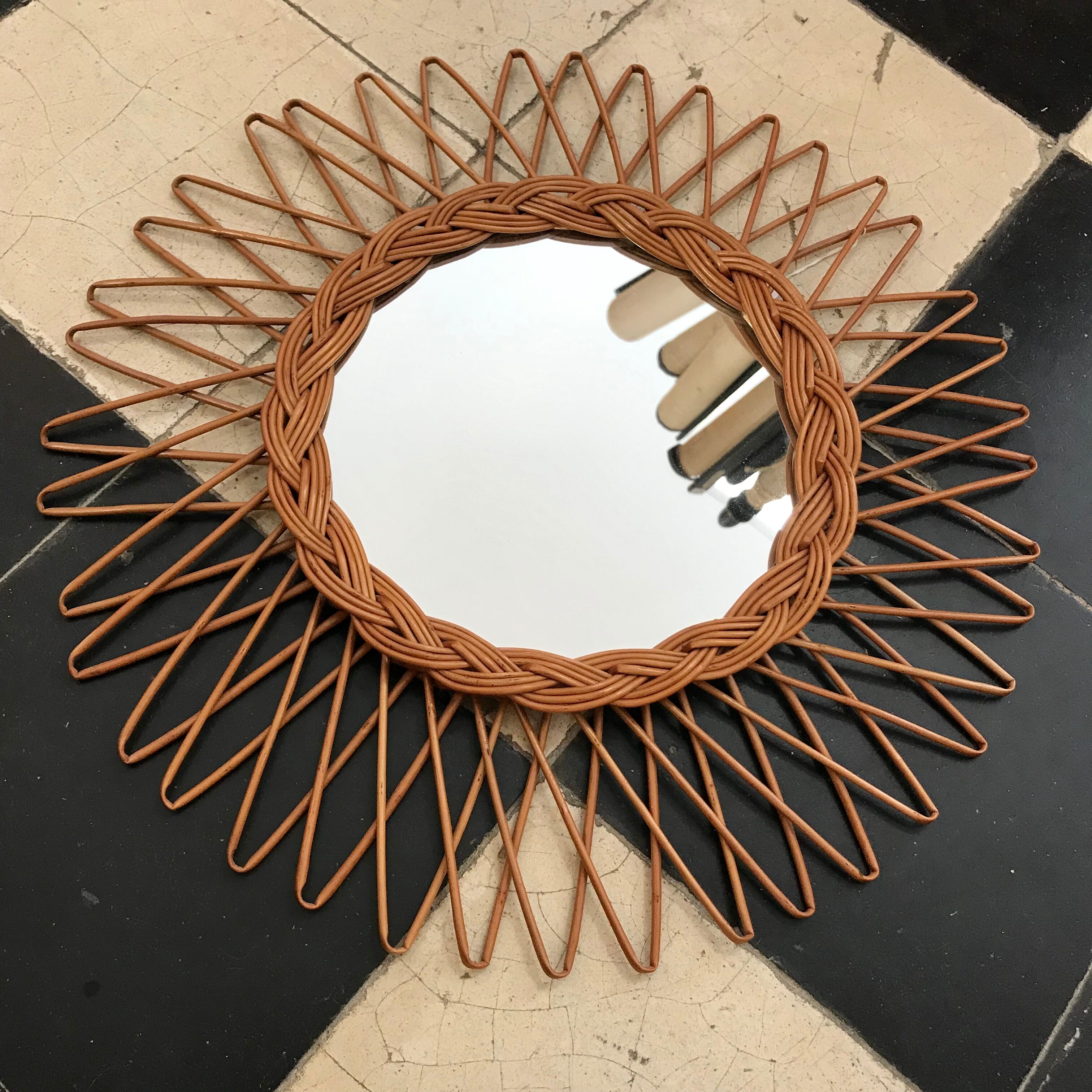 Vintage rattan sun mirror 40cm
