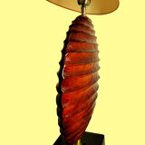 Lampe vintage moderniste 1980 signée drimmer pied céramique + son abat-jour ovale en tissu d'origine