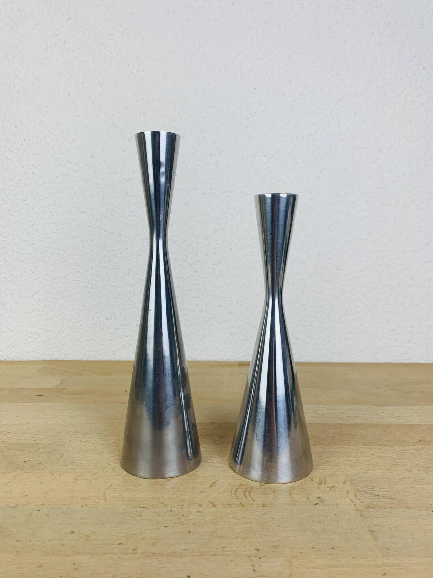 2 aluminum diabolo candle holders by Erika Pekkari for Ikea