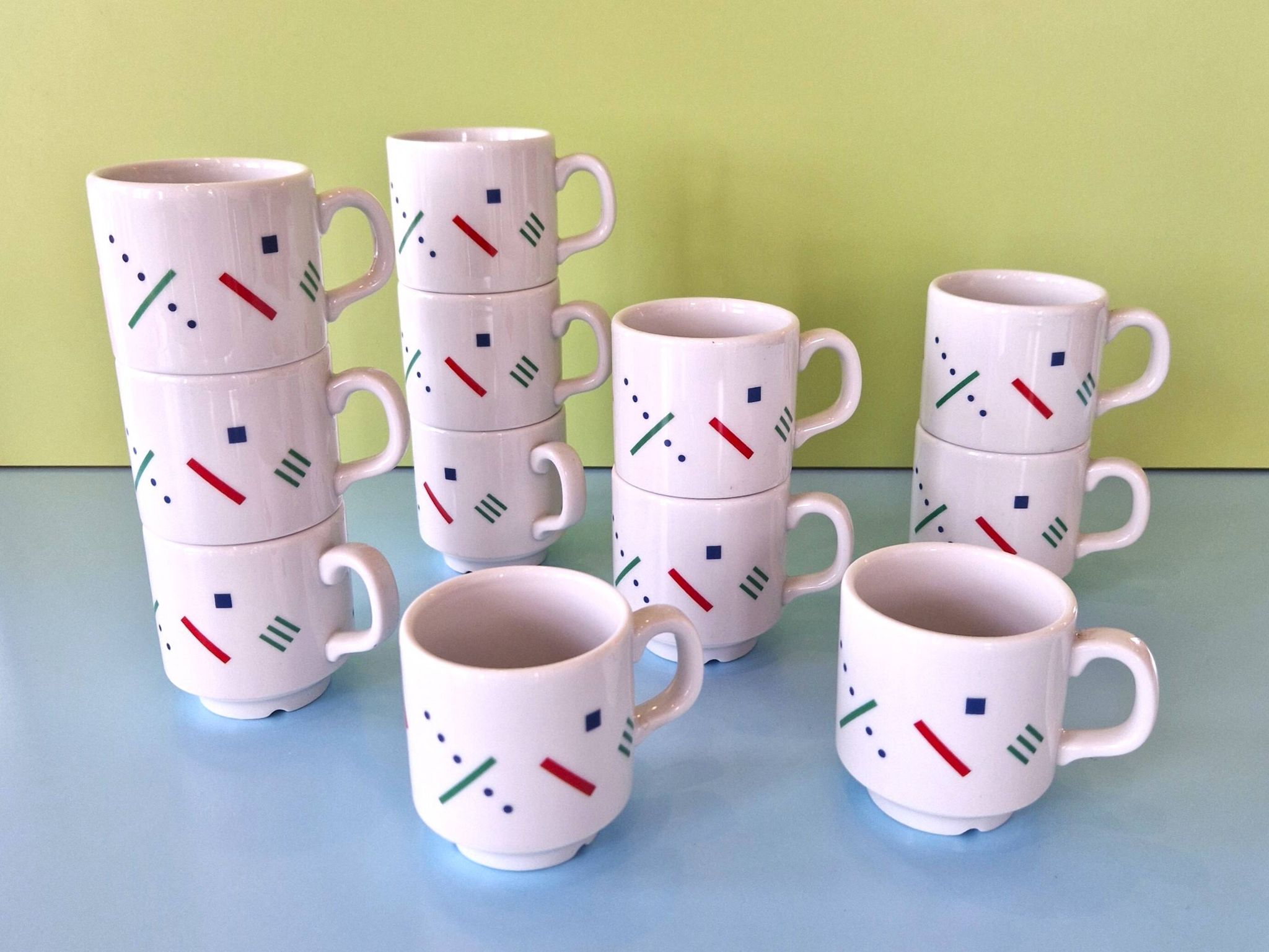 Set of 12 Postmodern Memphis cups by Royal Mosa Maastricht, The Netherlands