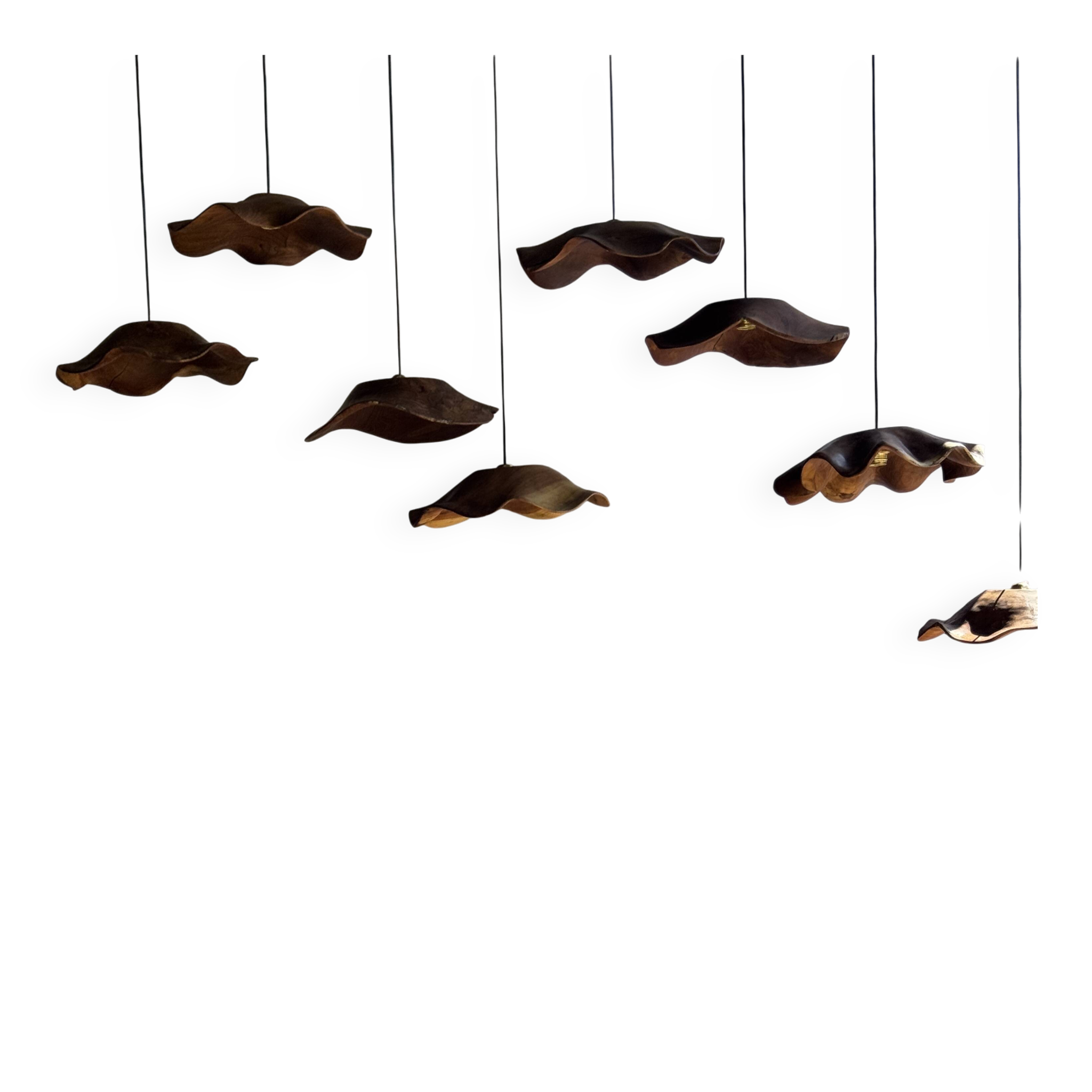 Moyenne suspension feuille plate ondulée en teck fleur lisse D:40