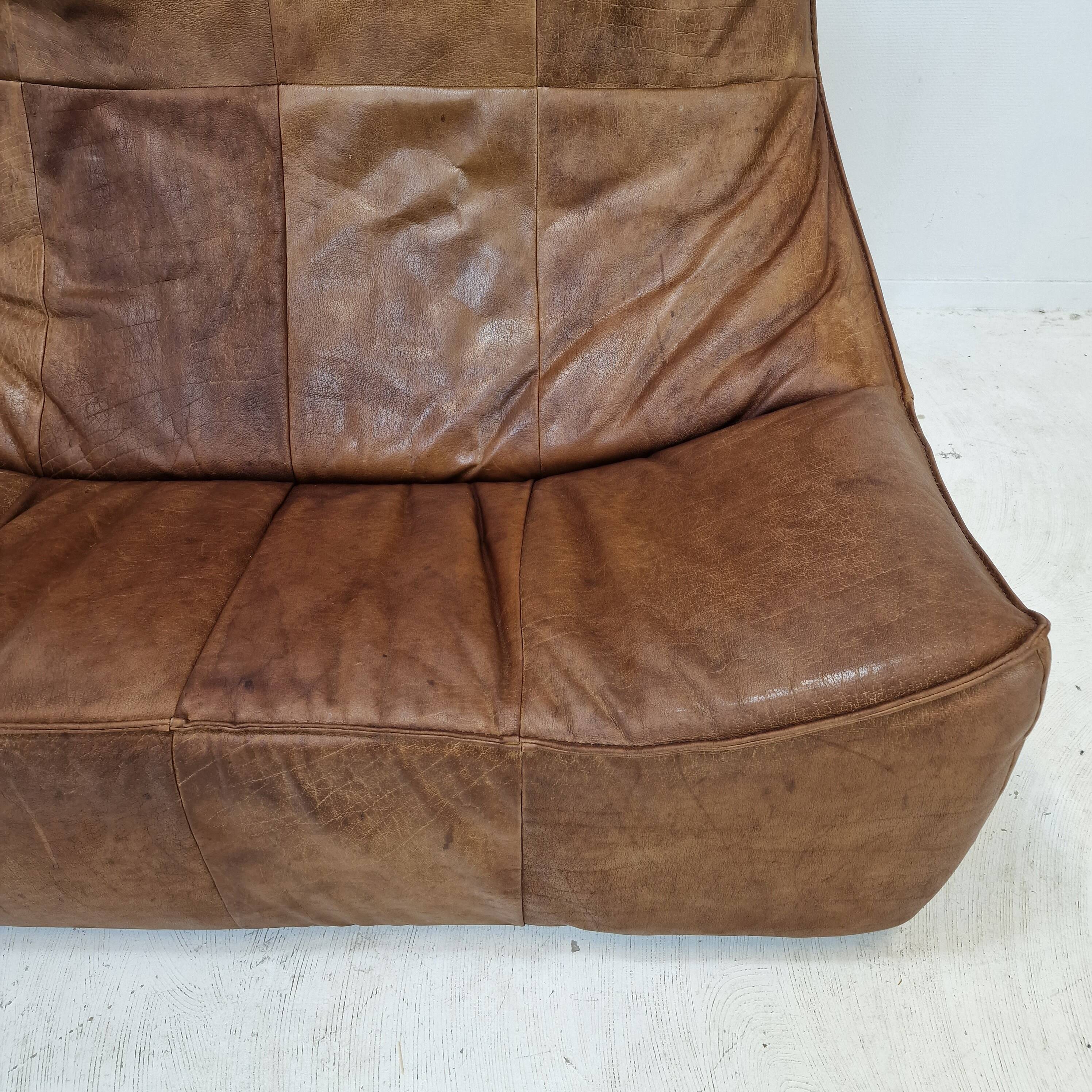 Montis “The Rock” Sofa In Brown Leather By Gerard Van Den Berg, 1970s
