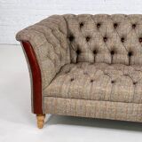 Canapé Chesterfield en cuir, tissu et bois