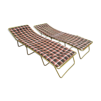Set of 2 Foldable Folding Deckchair Camp Bed Lafuma - Vintage
