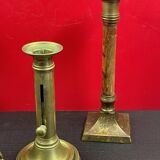 Set of 4 disparate brass candlesticks
