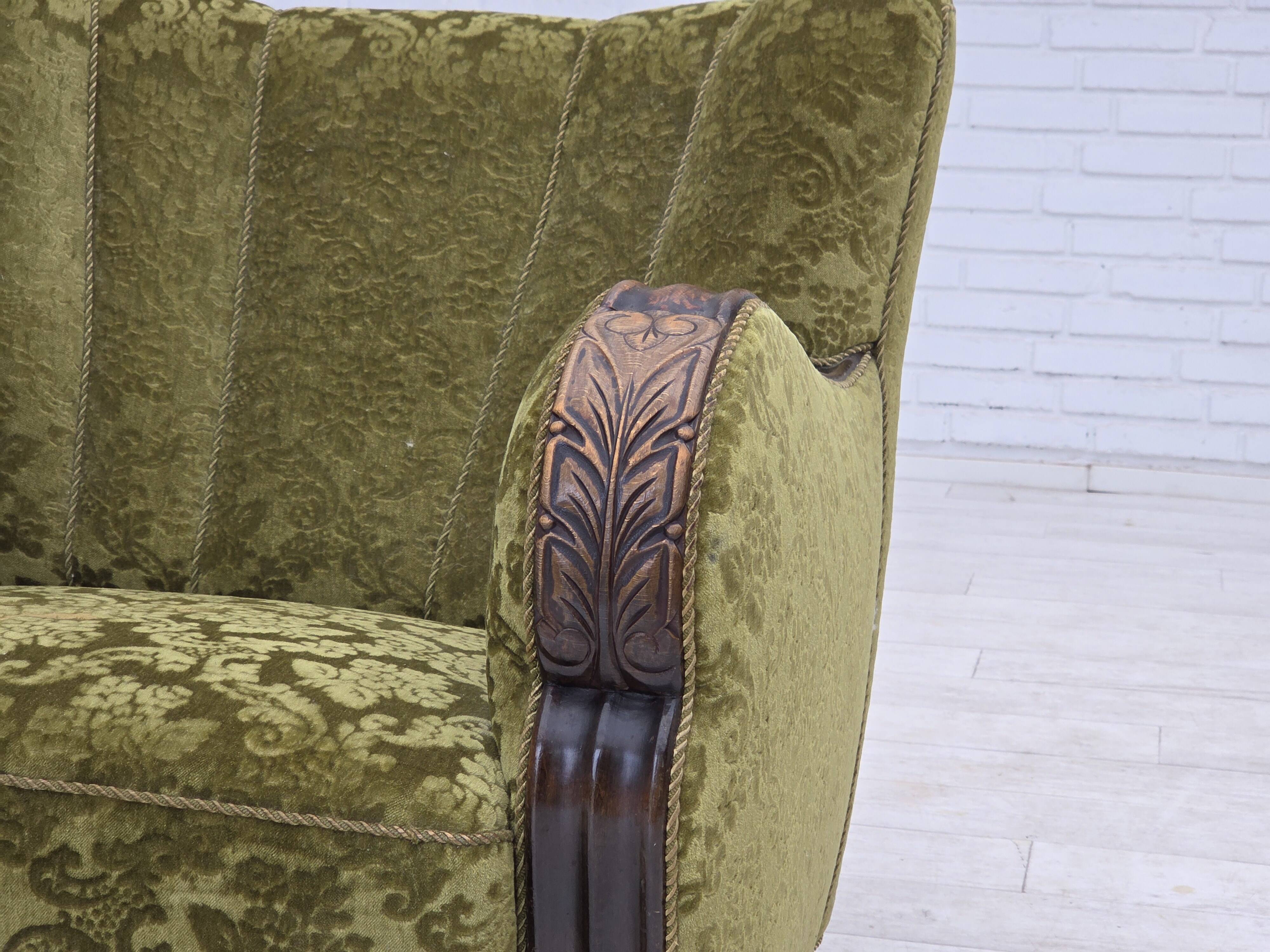 1950s, Danish relax chair, furniture velour, oak wood.