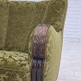 1950s, Danish relax chair, furniture velour, oak wood.