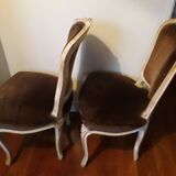 A pair of Louis XV style armchairs in wood and velvet fabrics