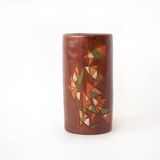 Vase signé cylindrique, poterie, moderniste, peint à la main,vase décoratif, décor intérieu