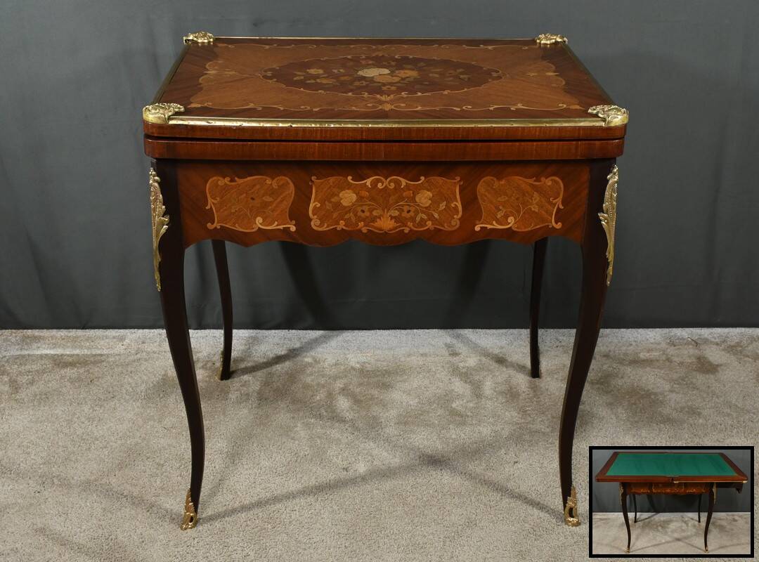 Mahogany Games Table, Louis XV/Louis XVI Transition Style – Late 19th Century
