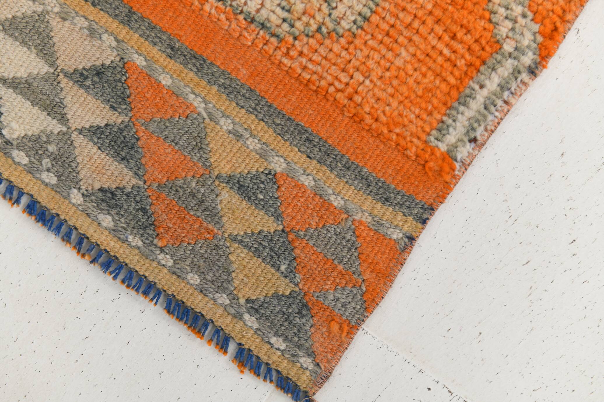 Pumpkin Orange & Grey Turkish Vintage Runner Rug, 86x356 Cm