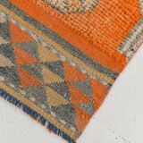 Pumpkin Orange & Grey Turkish Vintage Runner Rug, 86x356 Cm
