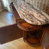 Meuble d’appui Louis XVI en bois précieux, marbre et vitrine – Haentgès Frè