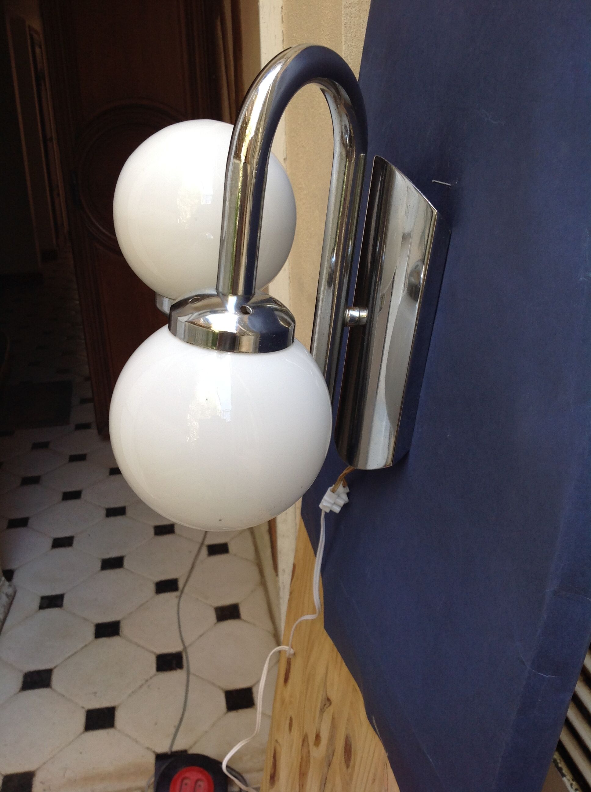 Vintage chrome sconce with opaline globes, 70