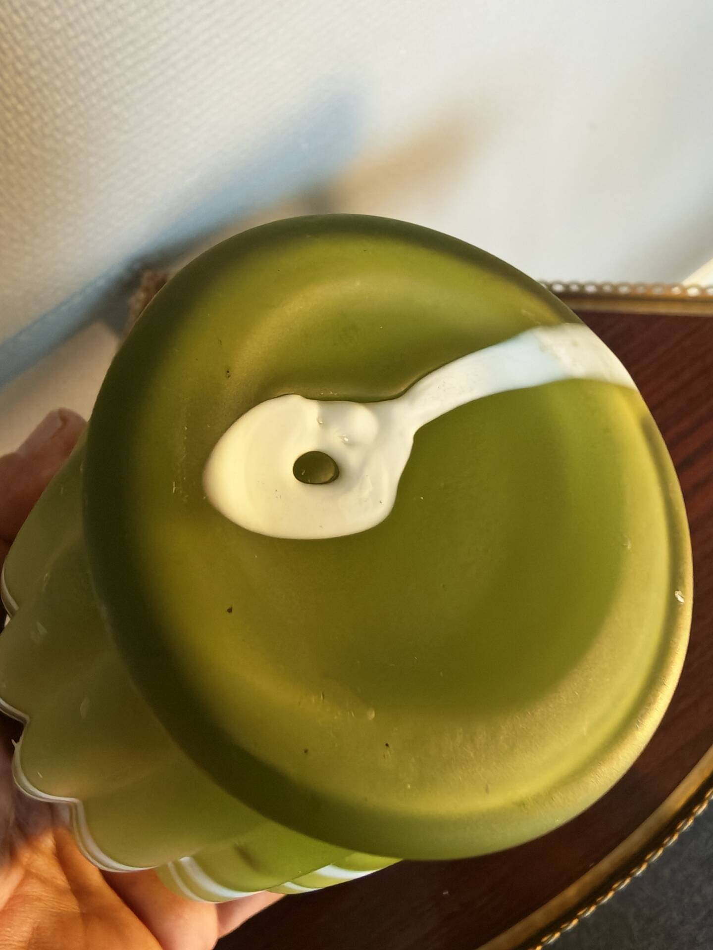 Rare Art Deco Petit Opaline Glass Vase in Green with Serpent 1930