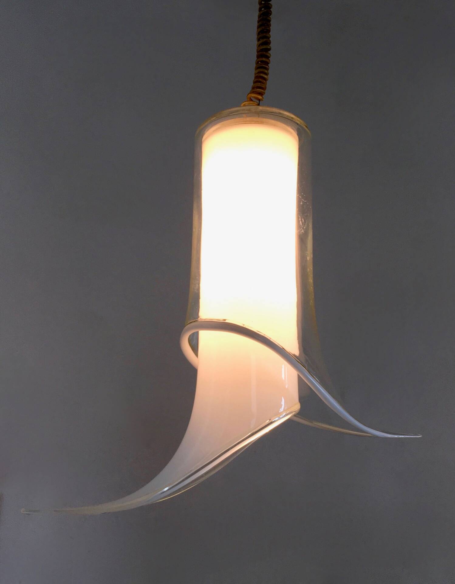 White Murano Glass Pendant Ascribable to Mazzega, Italy