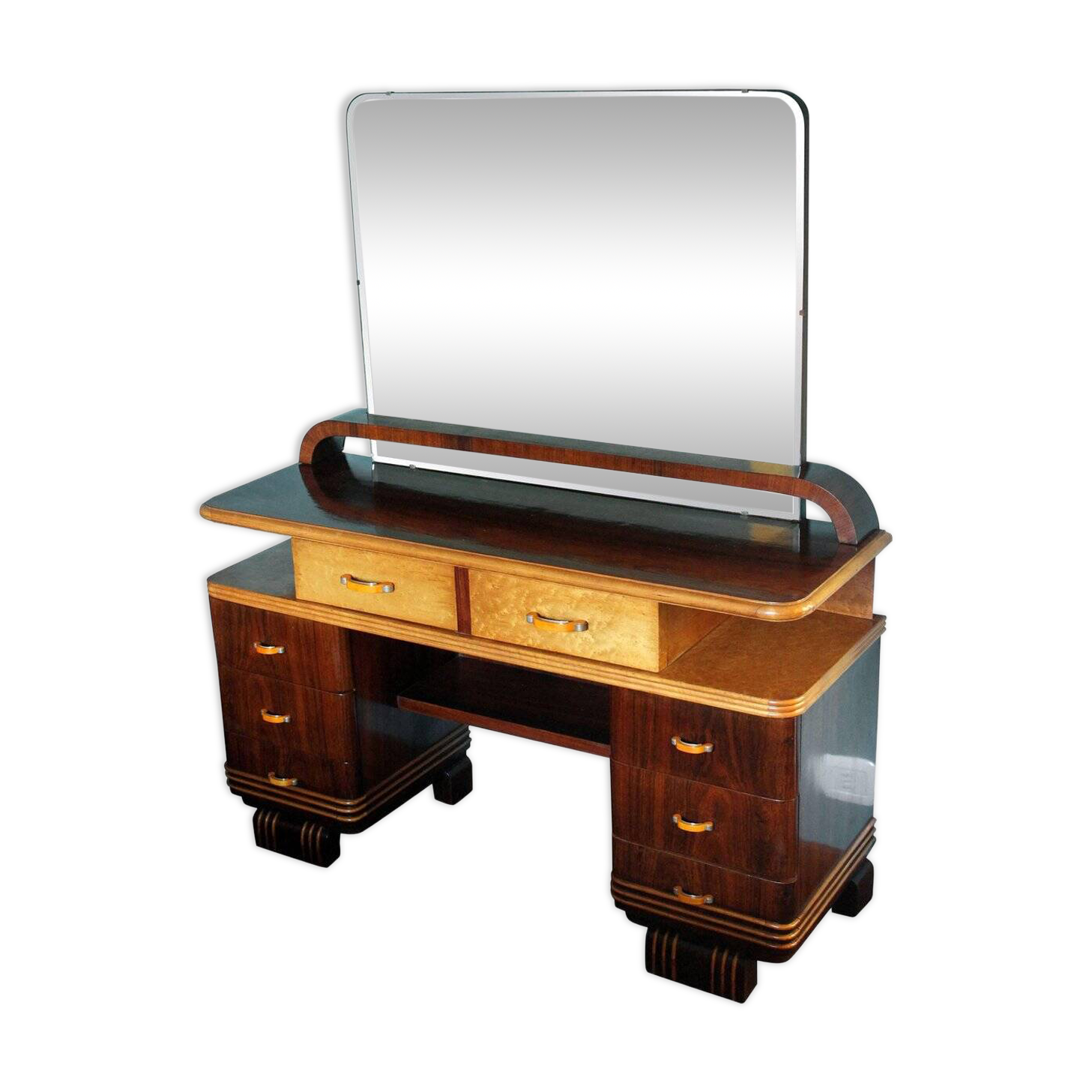 Veneer Rosewood and Maple Vanity with Bakelite Handles