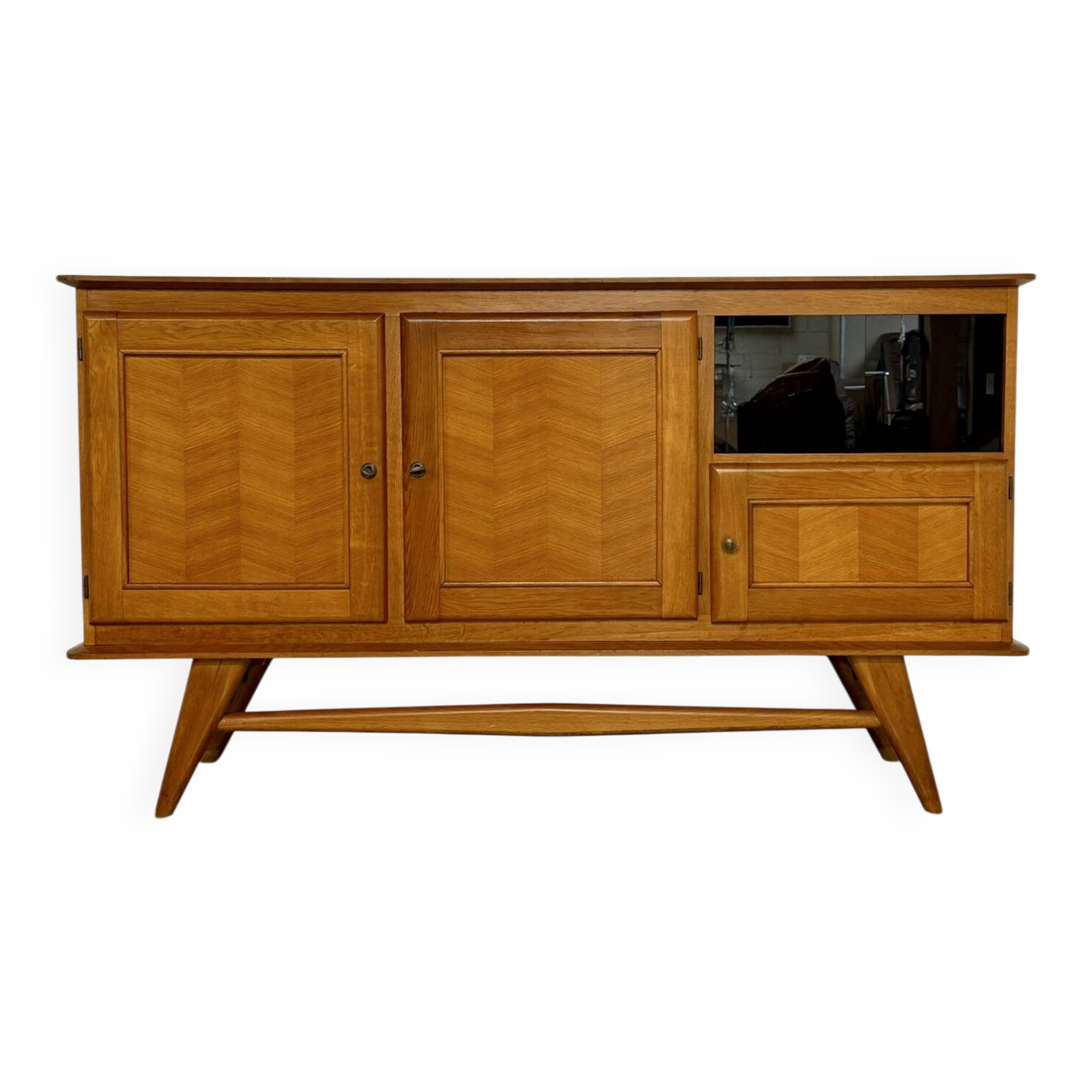 Vintage French modernist sideboard in oak, 1950s design.