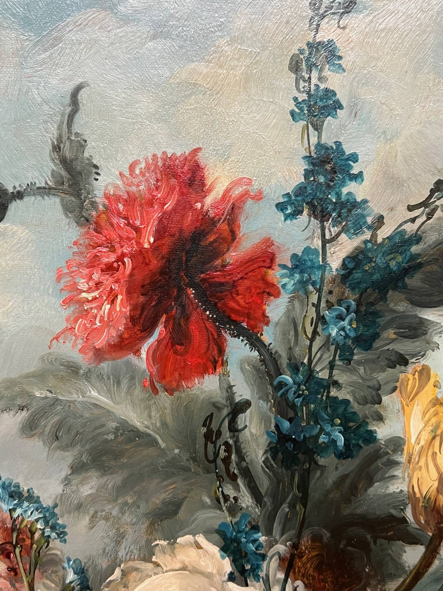 Georges Delcourt. Antique still life signed with flowers. Oil on canvas and panel.