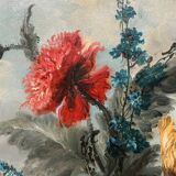 Georges Delcourt. Antique still life signed with flowers. Oil on canvas and panel.