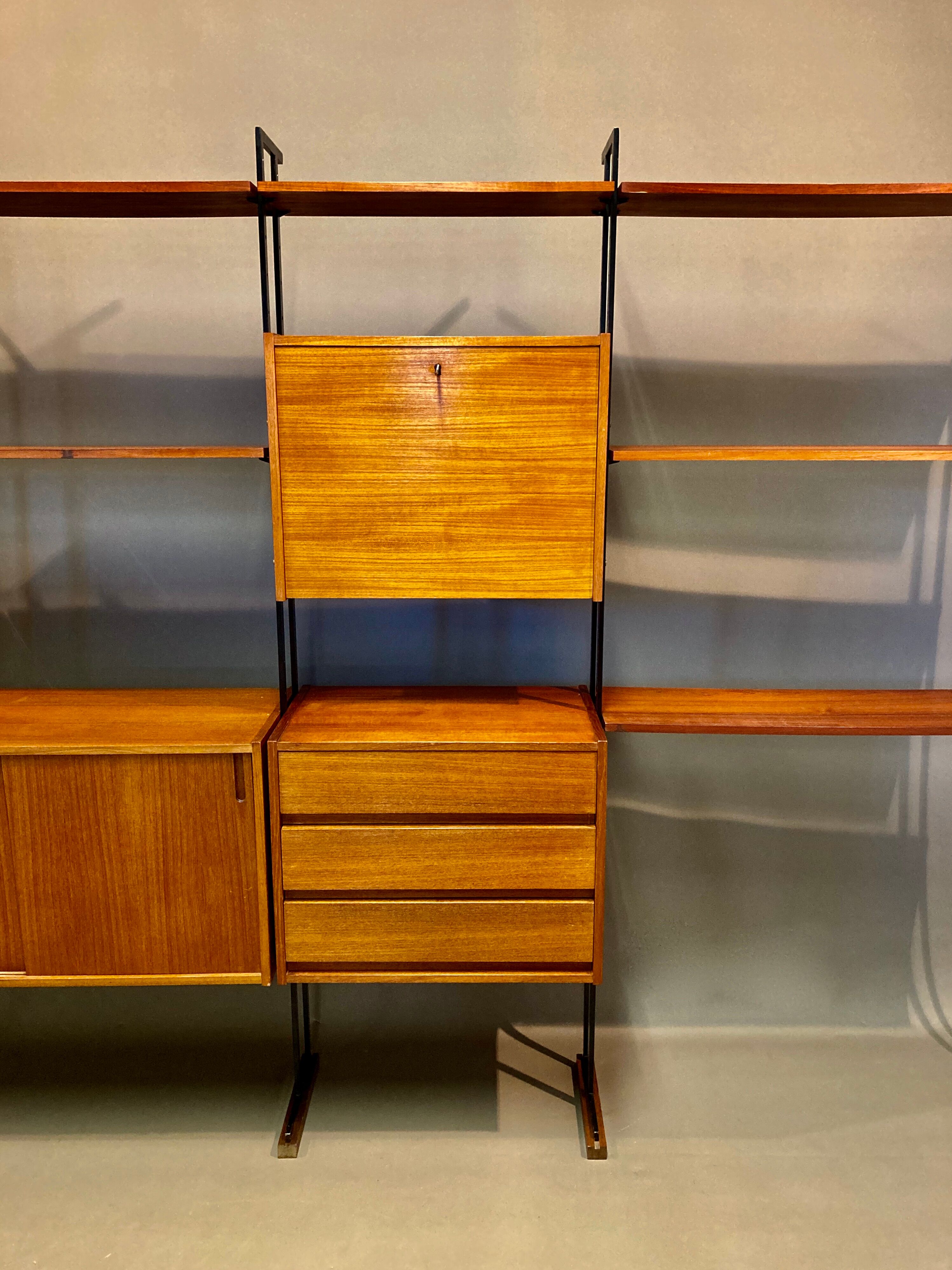 Flexible shelf teak and metal design scandinavian 1950