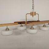 Arlus chandelier with 6 lights in opaline and brass from the 60s/70s