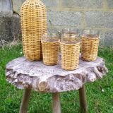 Rattan bottle and glasses
