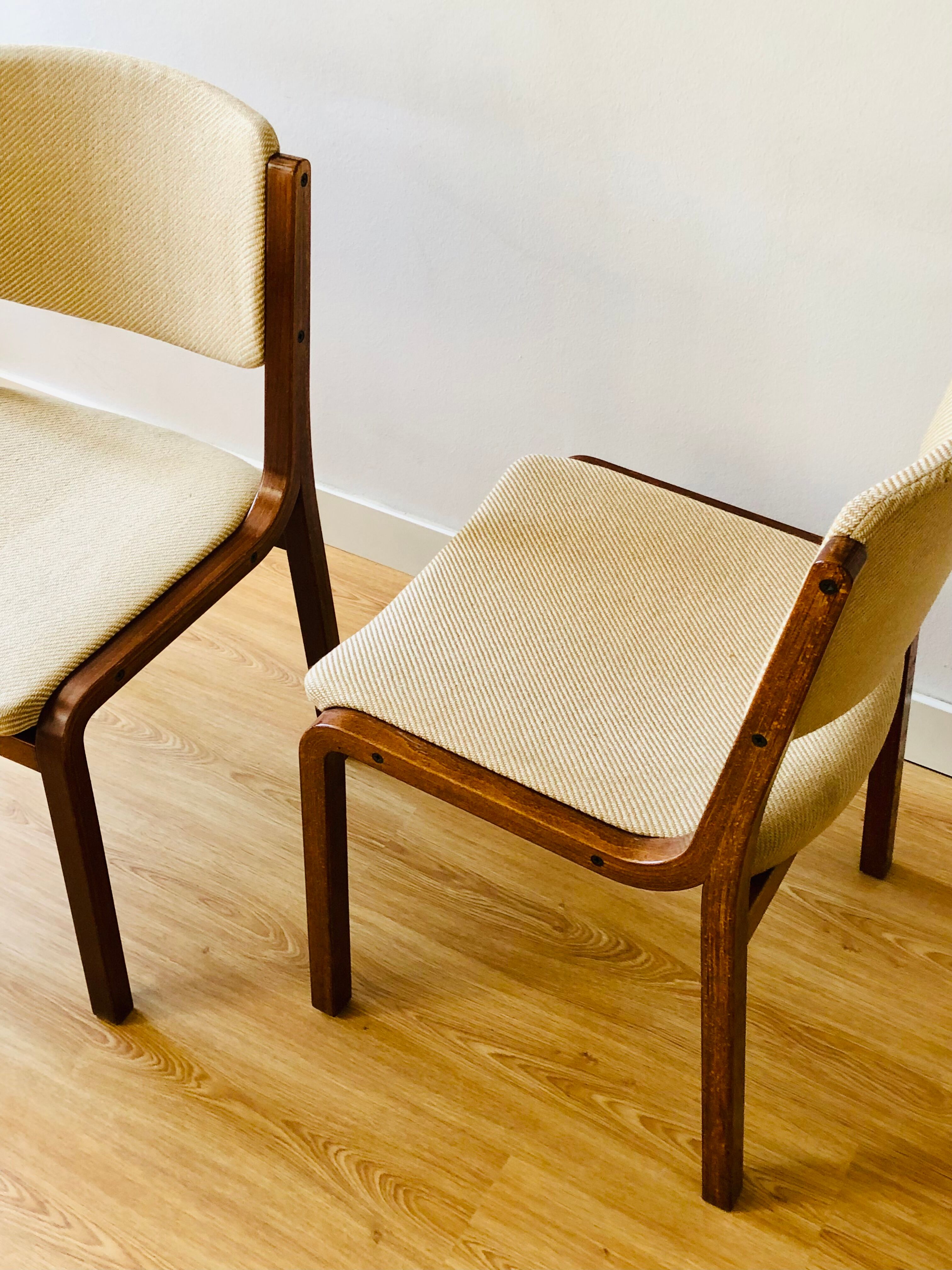 Set of 4 vintage chairs in teak and wool