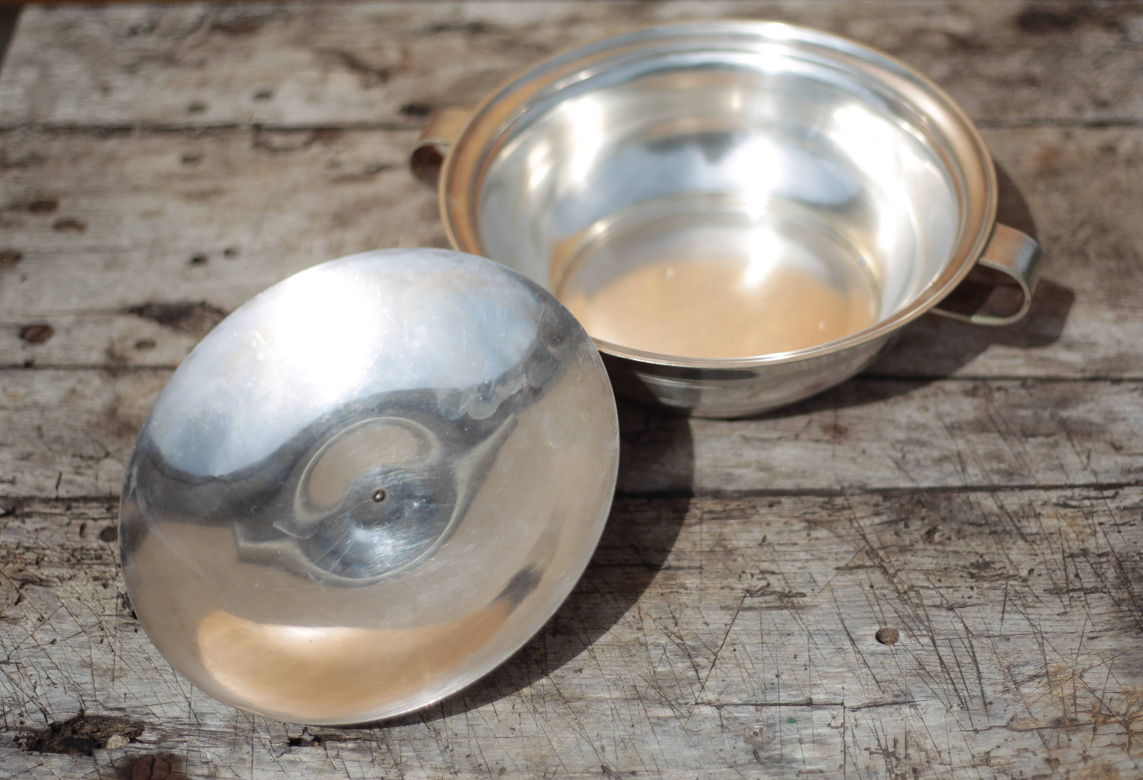 Silver-plated metal dish, Saglier brothers hallmark, silver-plated metal vegetable dish, art deco