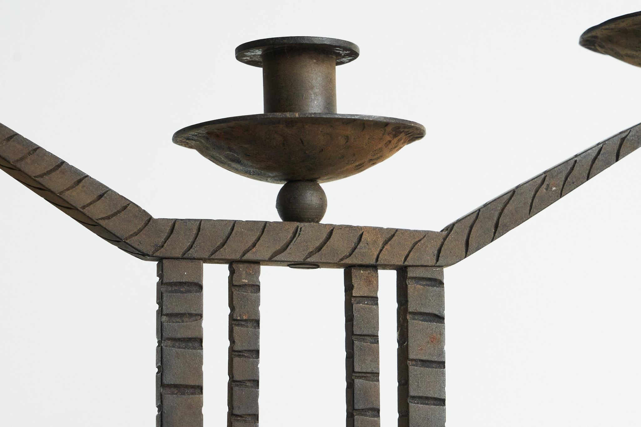 Art Deco pair of candle holders in wrought iron and stone
