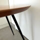 1970s coffee table in honey beech with black steel legs.