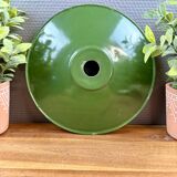 Old industrial workshop lampshade in green enamelled sheet metal.