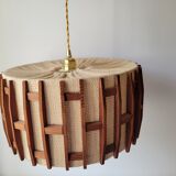Scandinavian pendant lamp in wood and burlap