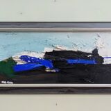 Mid-century modern "blue stream" vintage swedish abstract oil painting, framed, hans osswald