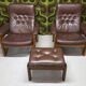 Pair of leather armchairs and an ottoman, Sweden 1970.