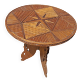 Old small folding wooden table with a diameter of 55 cm.