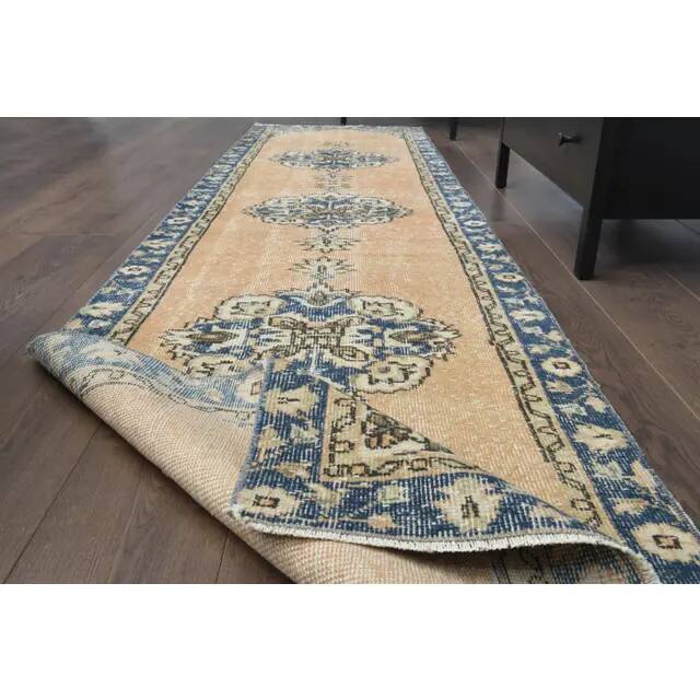 Vintage Turkish Oushak Handmade Wool Orange Runner Rug 81x333