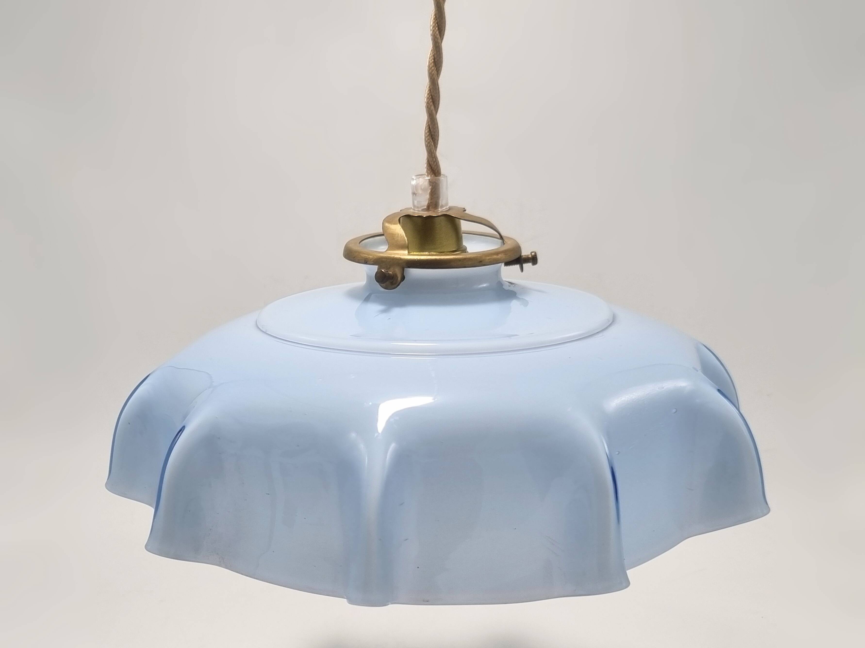 Blue opaline glass pendant light