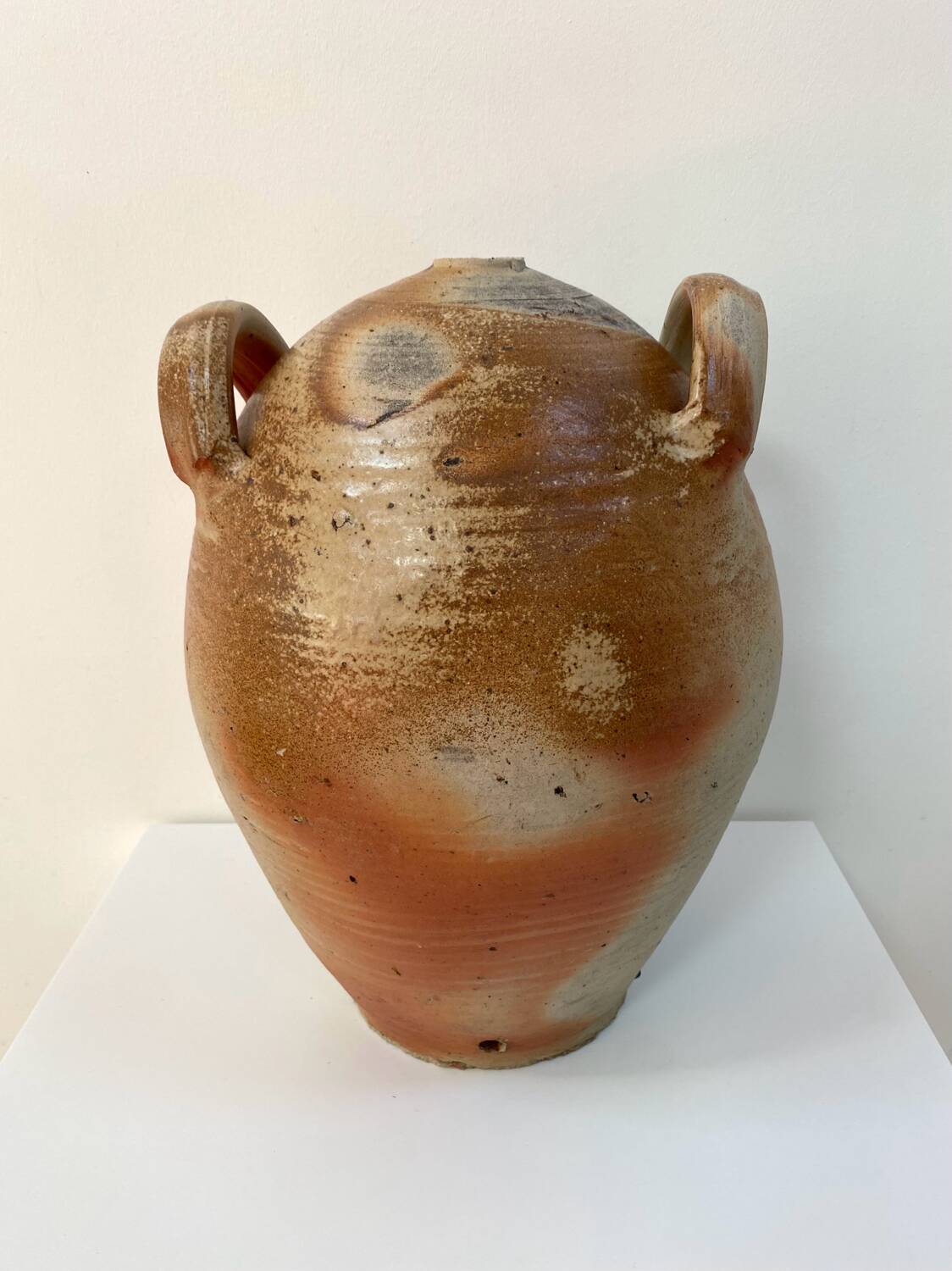 Large old vinegar jar in glazed stoneware
