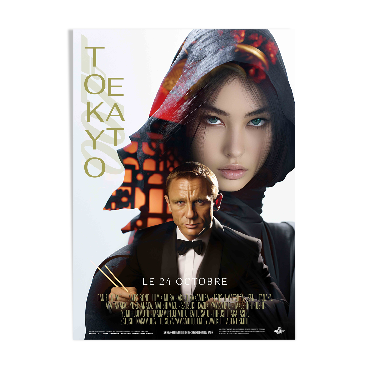 Parodic 50x70cm James Bond poster generated by AI, composed by the gallery.