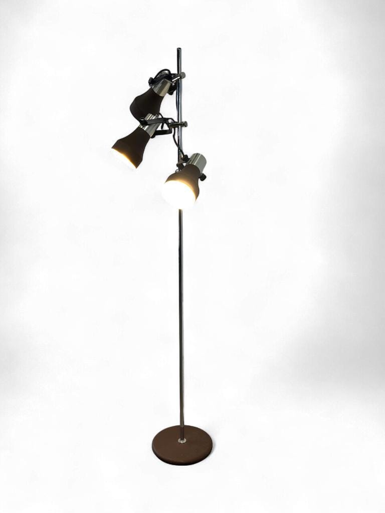 Vintage brown floor lamp with 3 spotlights
