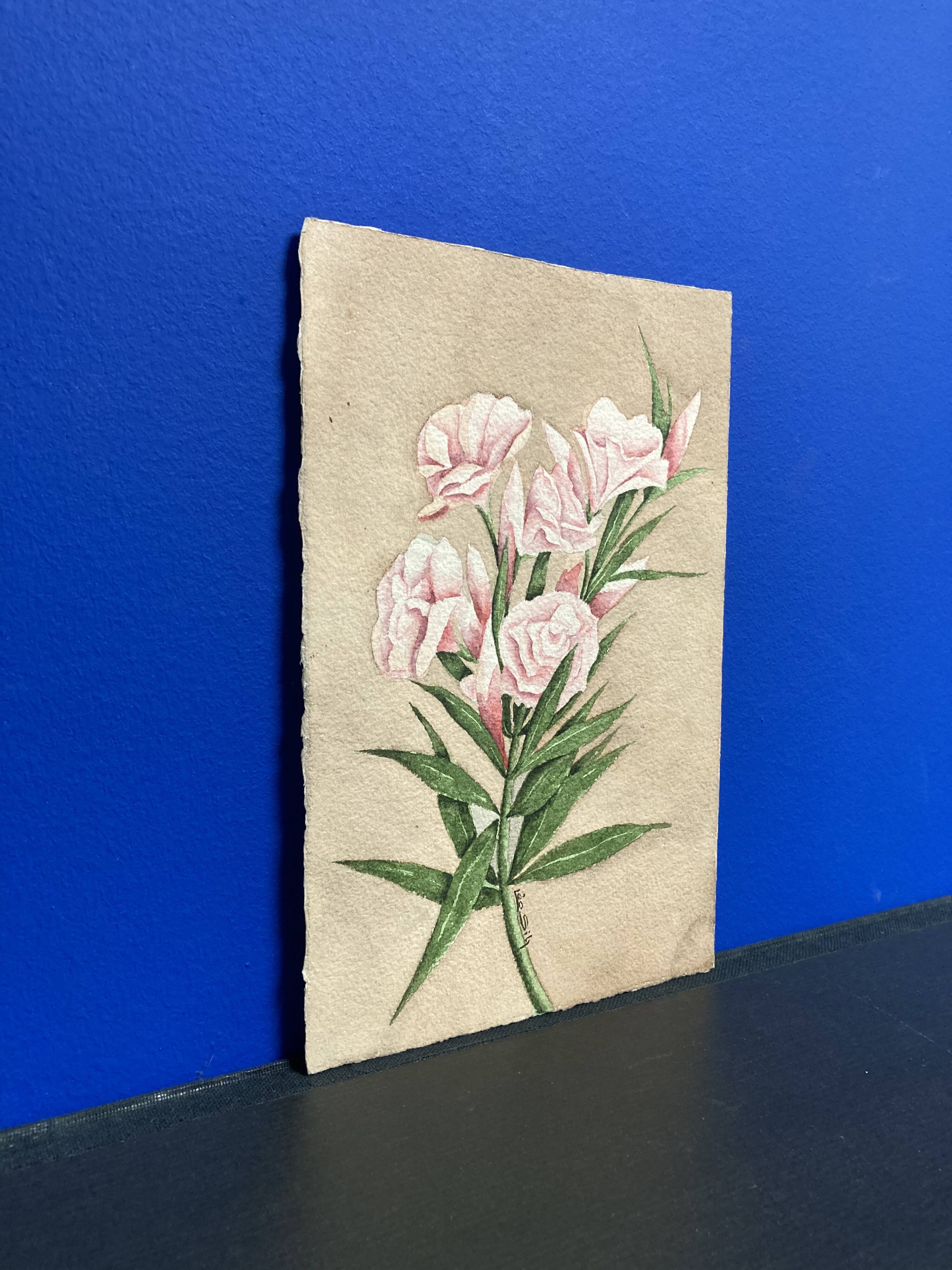 Signed watercolor with oleander flowers