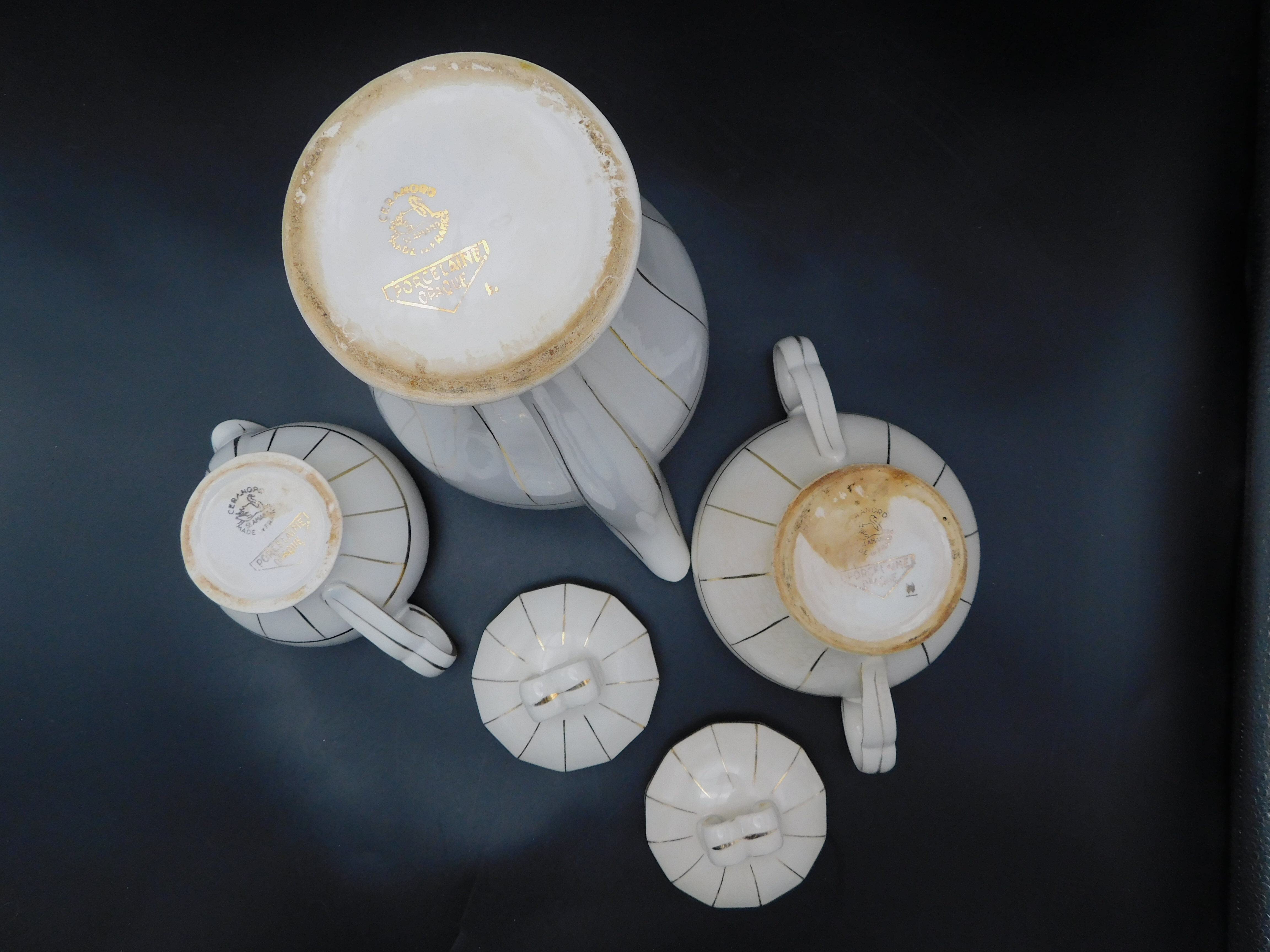 Céranord pourer, creamer and sugar bowl