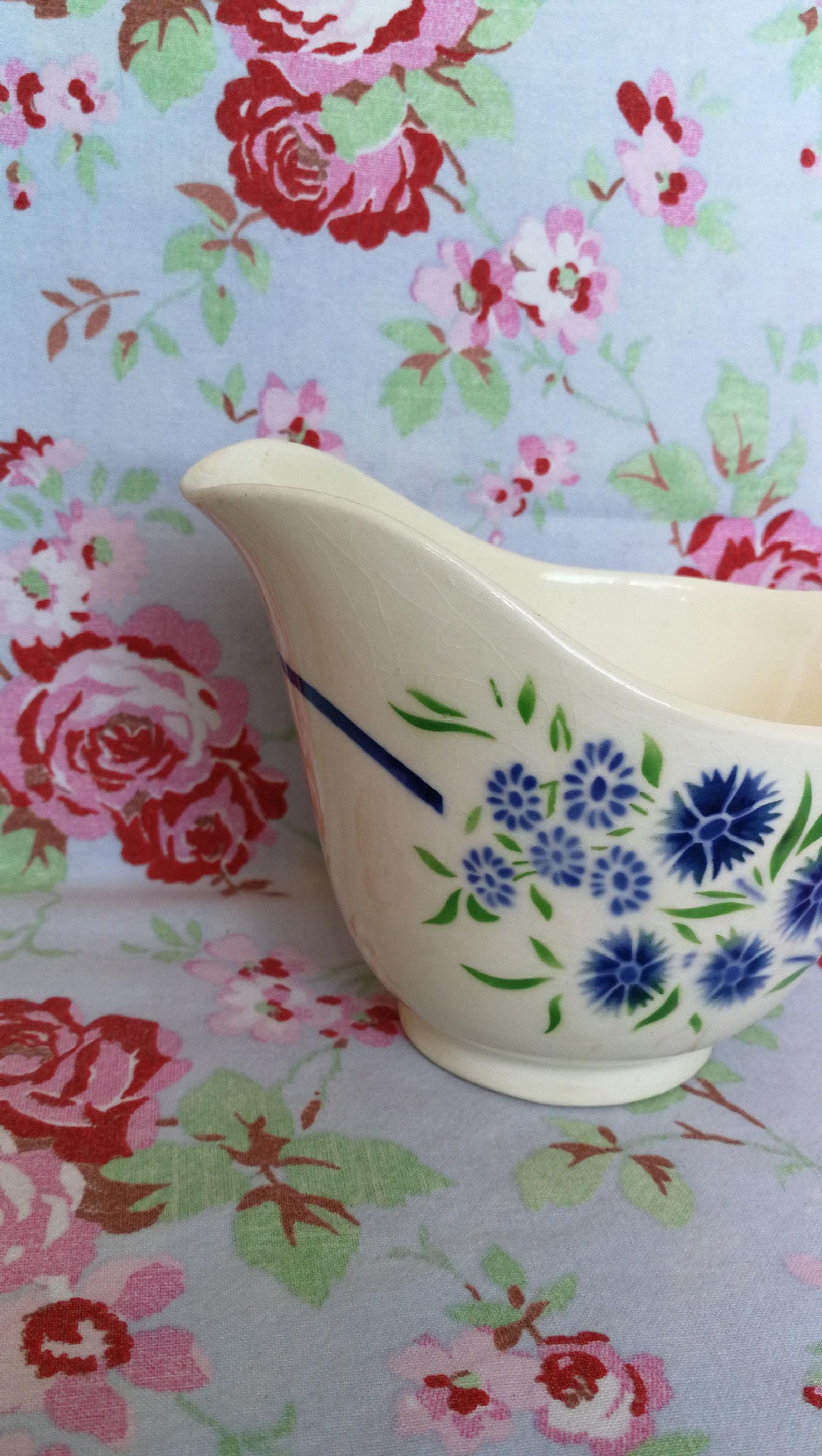 Former Badonviller Saucière, Francine model, Blue and Green Flowers in The Stencil