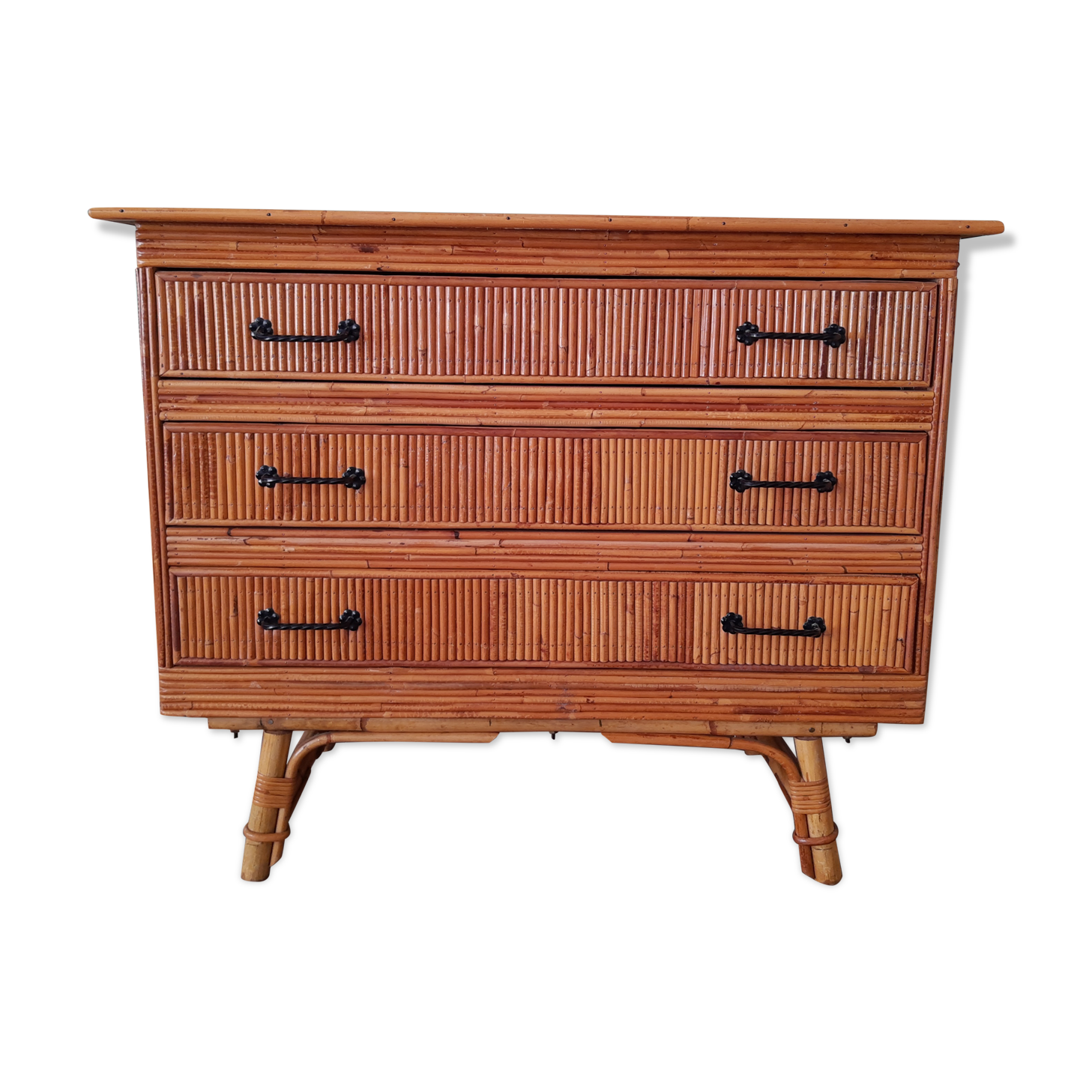 Vintage rattan and bamboo chest of drawers 50s