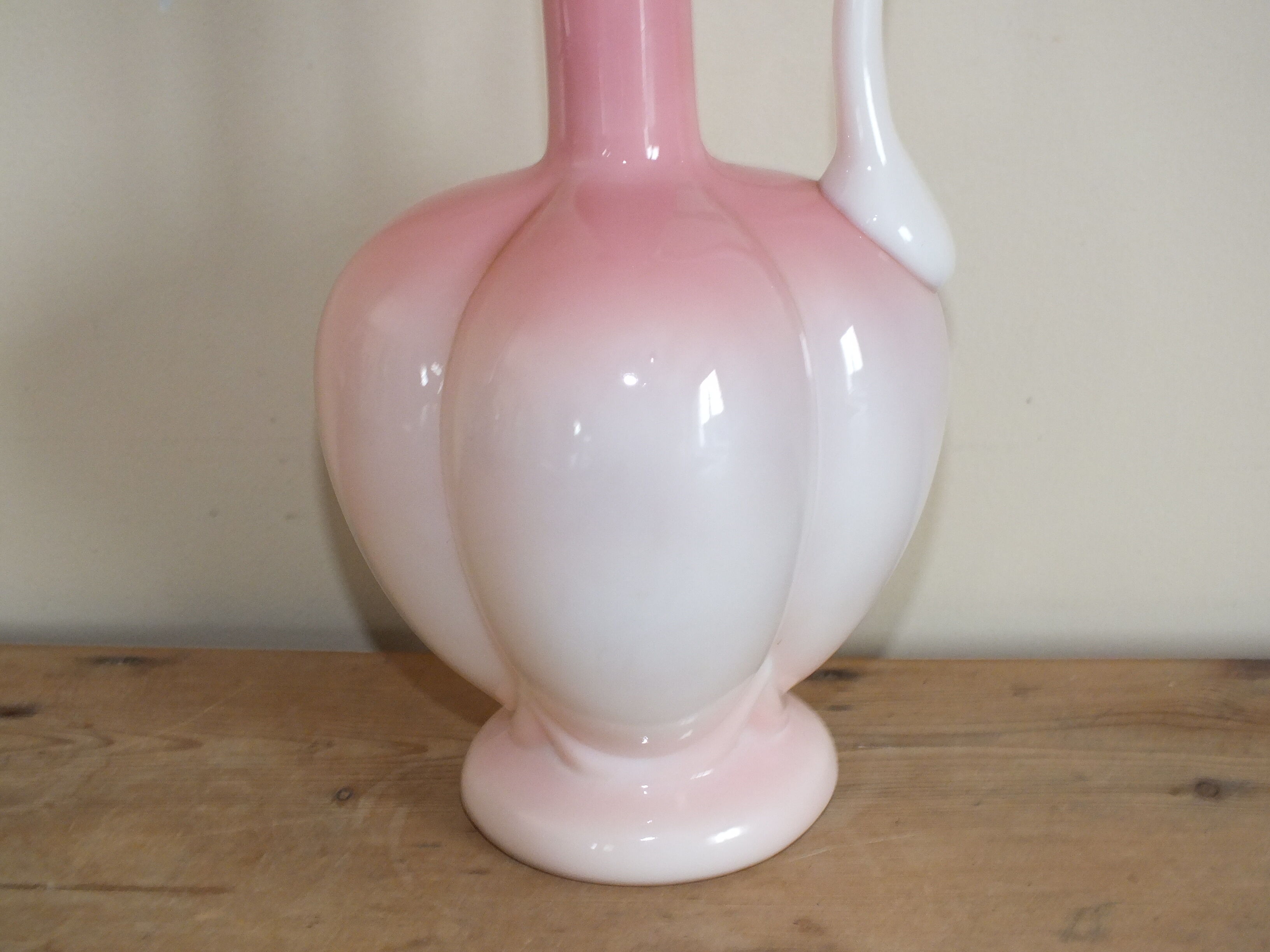 Pink and white opaline ewer
