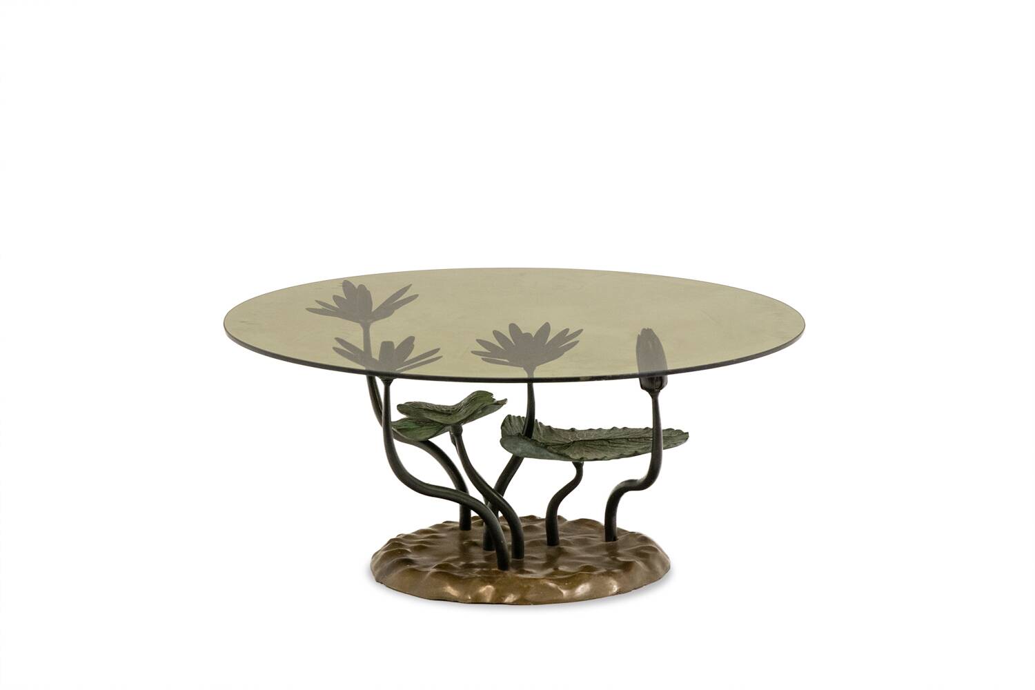 Table basse nénuphar en bronze à deux patines, années 1970