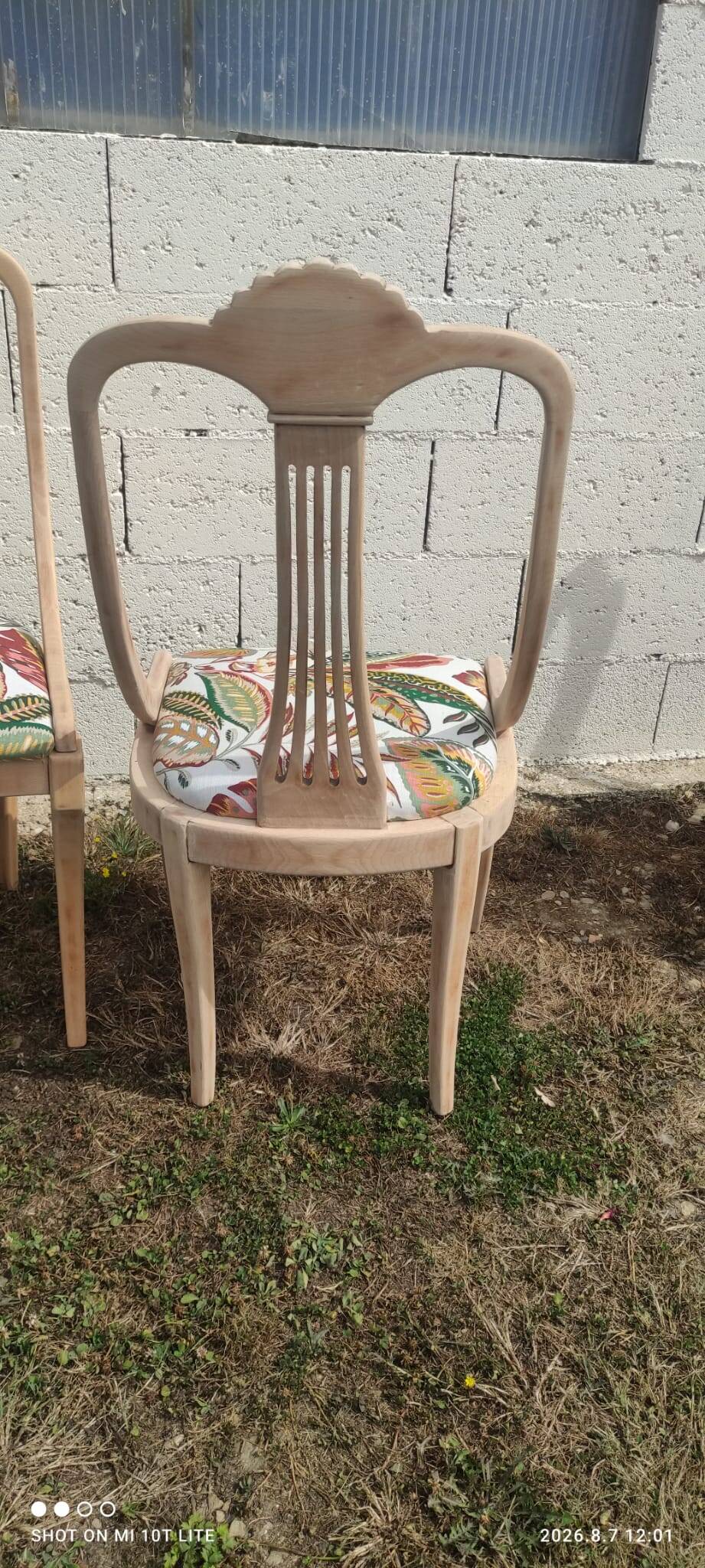 4 vintage wooden chairs sanded and reupholstered.