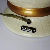 Lampe vintage faïence craquelée blanc crème Le Dauphin années 60-70 Panama