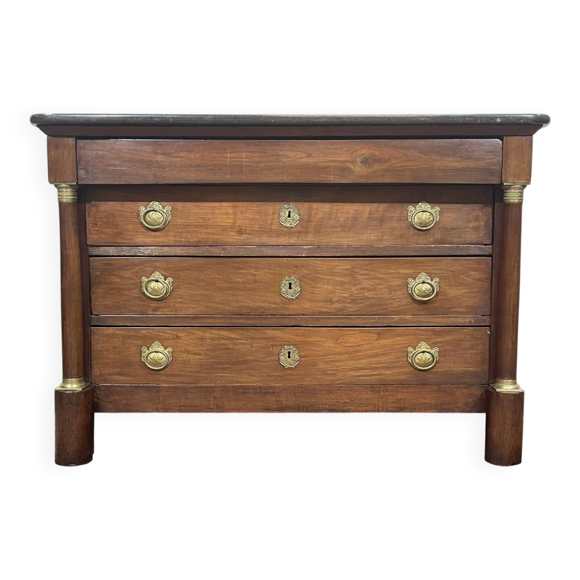 19th century Empire chest of drawers in cherry wood and black marble